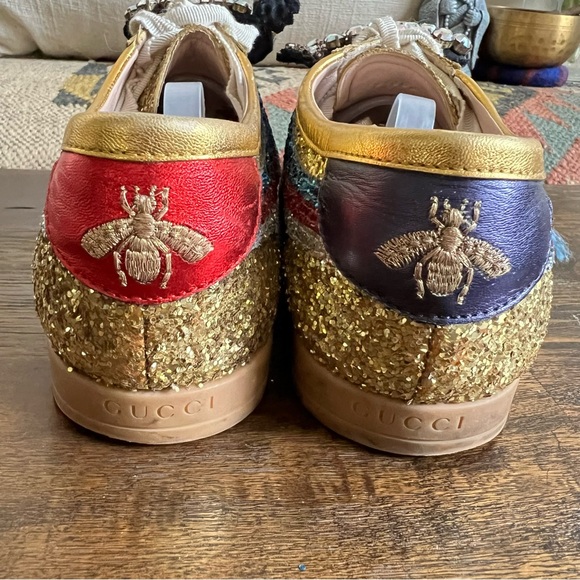 GUCCI Rare ‘Falacer’ Gold Glitter Cupid Heart Sneakers EU38 - Picture 11 of 15